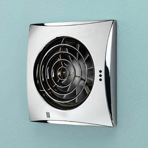 Hush Chrome Wall Mounted Bathroom Fan with Timer & Humidity Sensor