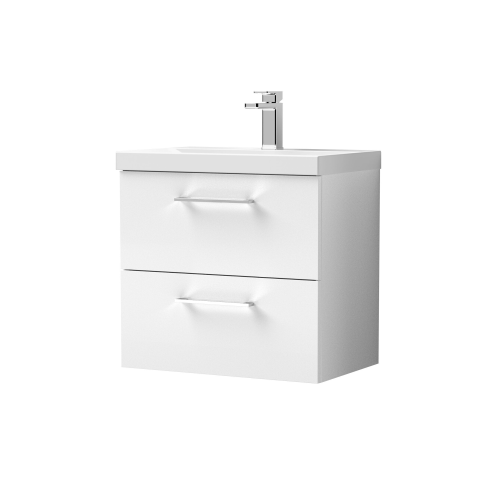 Nuie Arno White Gloss 600mm Wall Hung 2 Drawer Vanity Unit & Basin