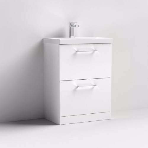 Nuie Arno Gloss White 600mm Floor Standing 2 Drawer Vanity Unit & Basin