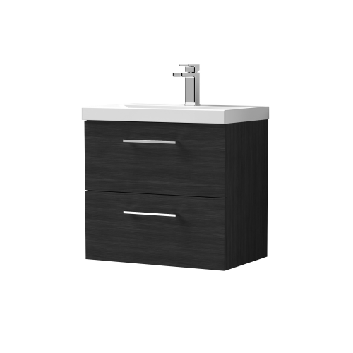 Nuie Arno Charcoal Black 600mm Wall Hung 2 Drawer Vanity Unit & Basin