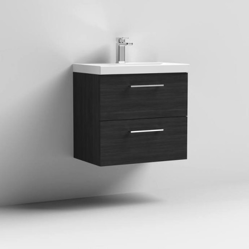 Nuie Arno Charcoal Black 600mm Wall Hung 2 Drawer Vanity Unit & Basin