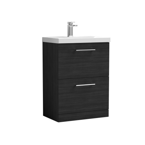 Nuie Arno Charcoal Black 600mm Floor Standing 2 Drawer Vanity Unit & Basin