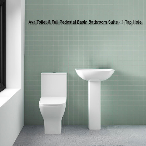 Ava Toilet & Full Pedestal Basin Bathroom Suite - 1 Tap Hole