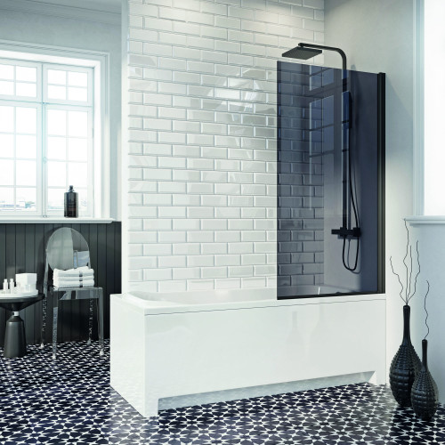 Square Smoked Black Hinged Bath Screen 800mm x 1400mm x 6mm