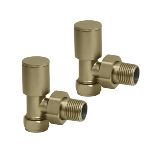 Round Brushed Brass Angled Radiator Valve (Pair)