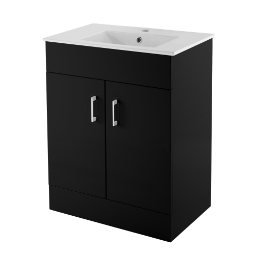 Cube 600mm Matt Black Floor Standing Cabinet & Minimalist Basin - 1 Tap Hole