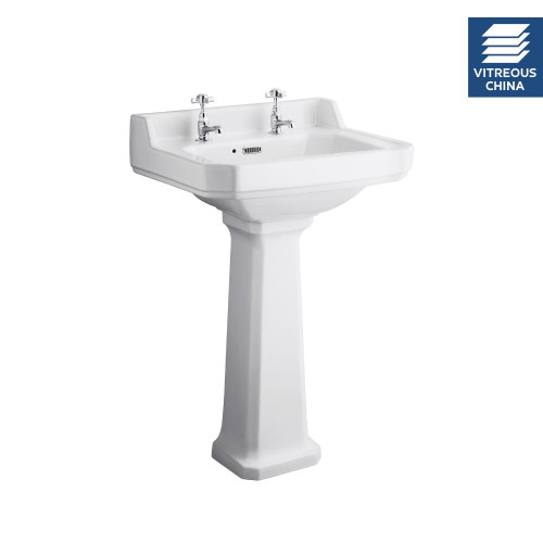Old London Richmond 500mm Basin & Full Pedestal - 2 Tap Hole