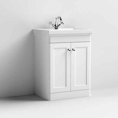 Nuie Classique Satin White 600mm 2-Door Floor Standing Unit & Basin