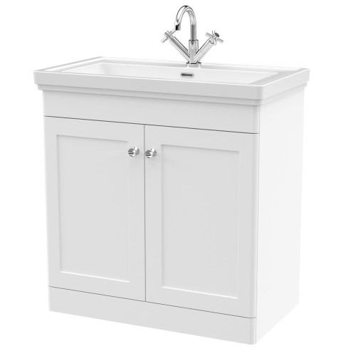 Nuie Classique Satin White 800mm 2-Door Floor Standing Vanity Unit & Basin