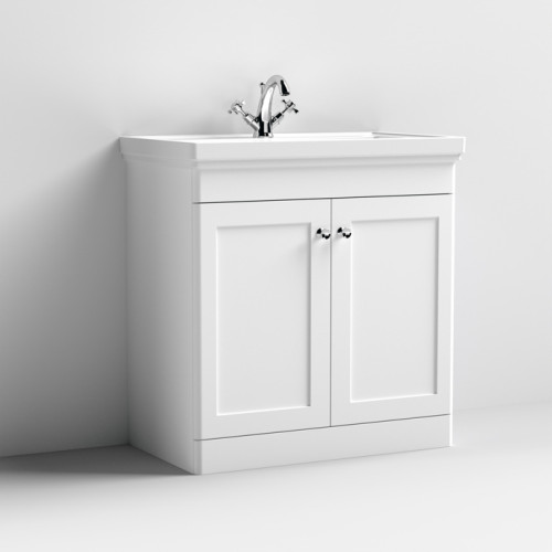 Nuie Classique Satin White 800mm 2-Door Floor Standing Vanity Unit & Basin