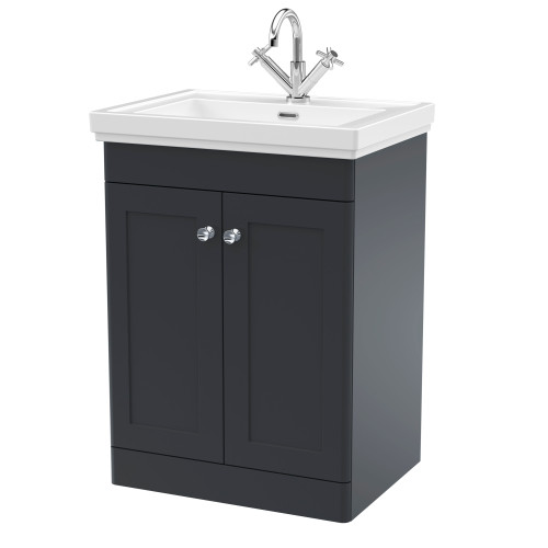 Nuie Classique Soft Black 600mm 2-Door Floor Standing Vanity Unit & Basin