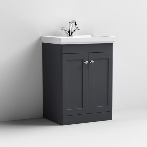 Nuie Classique Soft Black 600mm 2-Door Floor Standing Vanity Unit & Basin