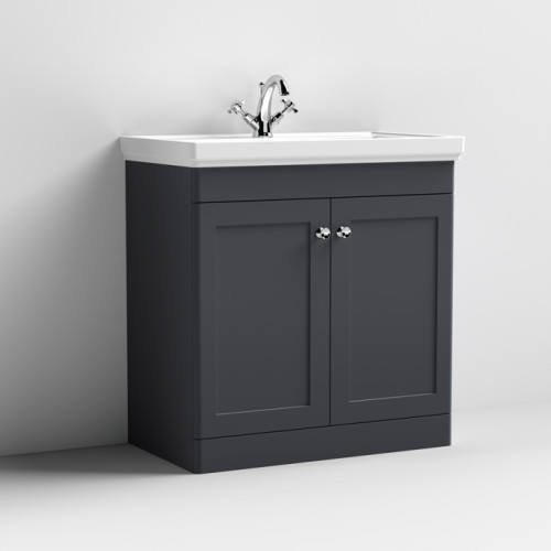 Nuie Classique Soft Black 800mm 2-Door Floor Standing Unit & Basin
