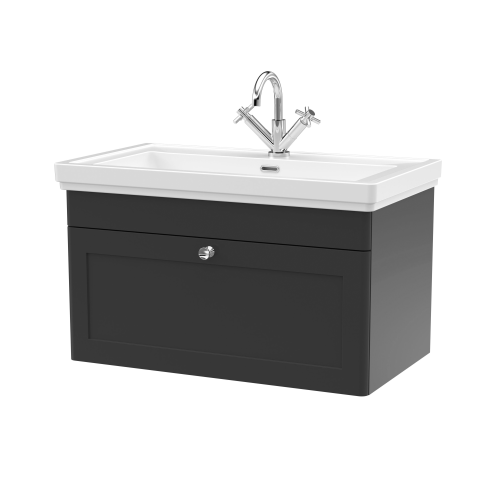 Nuie Classique Soft Black 800mm 1-Drawer Wall Hung Unit & Basin