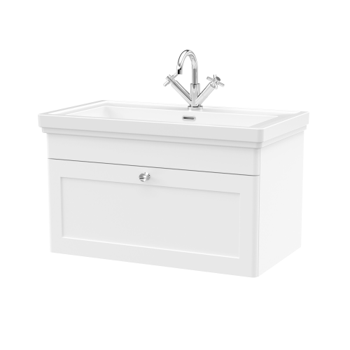 Nuie Classique Satin White 800mm 1-Drawer Wall Hung Unit & Basin