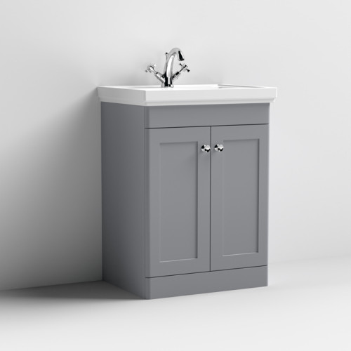 Nuie Classique Satin Grey 600mm 2-Door Floor Standing Vanity Unit & Basin