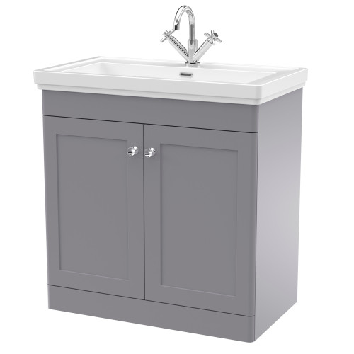 Nuie Classique Satin Grey 800mm 2-Door Floor Standing Vanity Unit & Basin