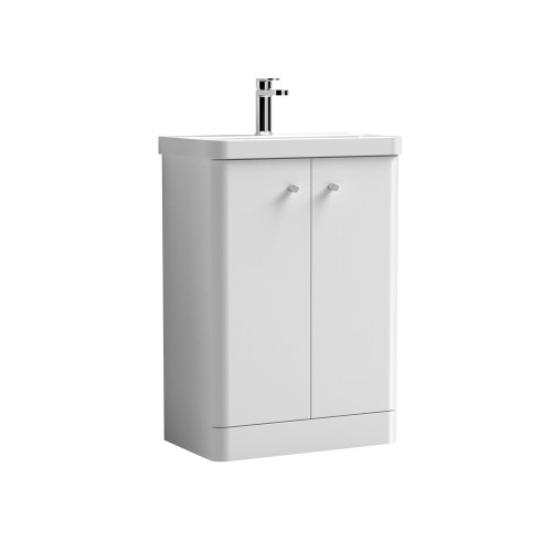 Nuie Core Gloss White 600mm Floor Standing 2 Door Vanity Unit & Basin