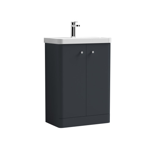 Nuie Core Soft Black 600mm Floor Standing 2 Door Vanity Unit & Basin