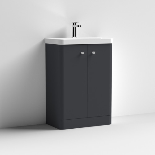 Nuie Core Soft Black 600mm Floor Standing 2 Door Vanity Unit & Basin