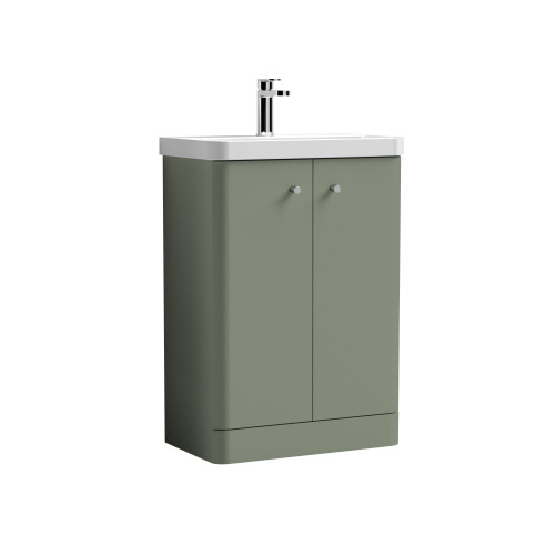 Nuie Core Satin Green 600mm Floor Standing 2 Door Vanity Unit & Basin