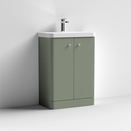 Nuie Core Satin Green 600mm Floor Standing 2 Door Vanity Unit & Basin