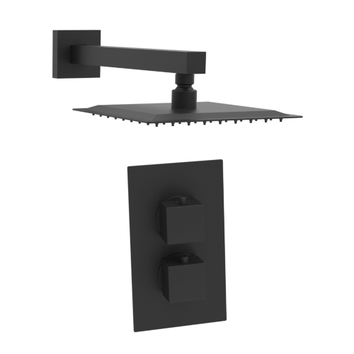 Matt Black Square Concealed Shower With Arm & Shower Head