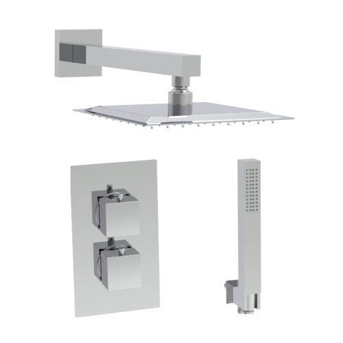 Chrome Square Conceal Shower With Arm & Shower Head & Handset Kit
