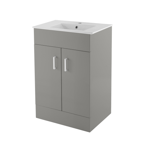 Cube 500mm Matt Dove Grey Floor Standing Cabinet & Minimalist Basin - 1 Tap Hole