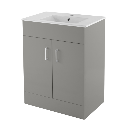 Cube 600mm Matt Dove Grey Floor Standing Cabinet & Minimalist Basin - 1 Tap Hole