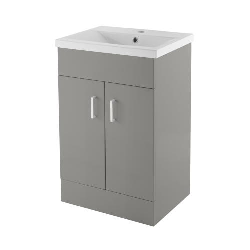 Cube 500mm Matt Dove Grey Floor Standing Cabinet & Mid-Edge Basin - 1 Tap Hole
