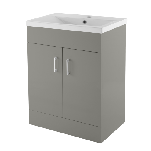 Cube 600mm Matt Dove Grey Floor Standing Cabinet & Mid-Edge Basin - 1 Tap Hole