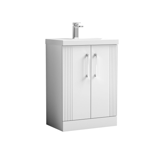 Nuie Deco Satin White 600mm Floor Standing 2 Door Vanity Unit & Basin