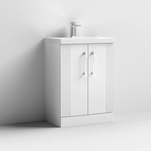 Nuie Deco Satin White 500mm Floor Standing 2 Door Vanity Unit & Basin