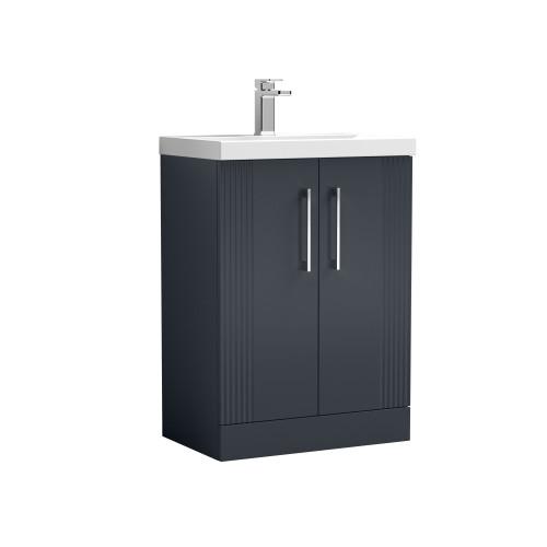 Nuie Deco Soft Black 600mm Floor Standing 2 Door Vanity Unit & Basin