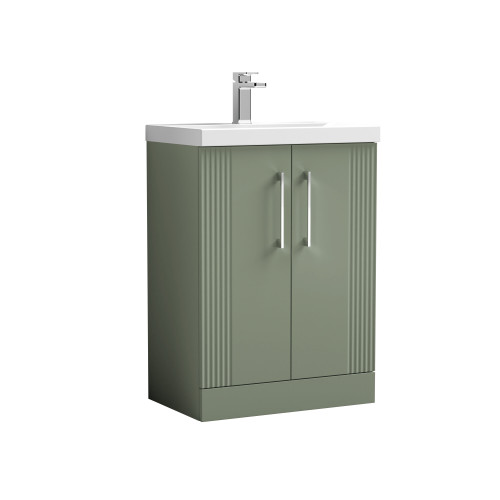 Nuie Deco Satin Green 600mm Floor Standing 2 Door Vanity Unit & Basin