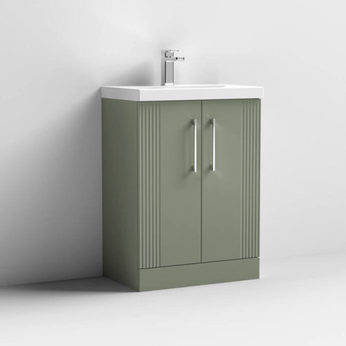 Nuie Deco Satin Green 600mm Floor Standing 2 Door Vanity Unit & Basin