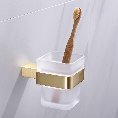 Cubic Brushed Brass Tumbler & Holder