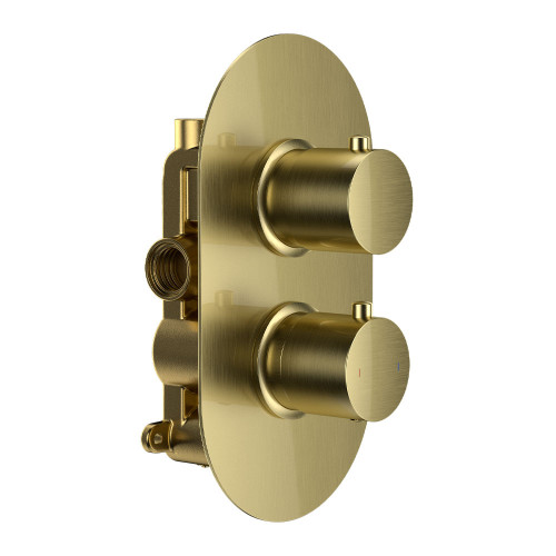 Echo Round Twin Single Outlet Thermostatic Concealed Shower Valve - Brushed Brass