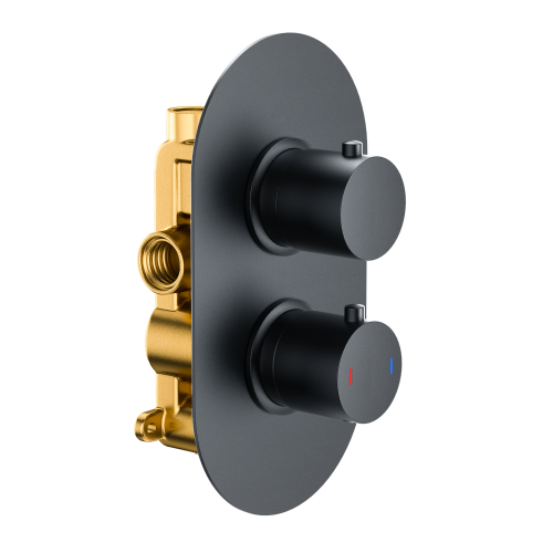 Echo Round Twin Single Outlet Thermostatic Concealed Shower Valve - Matt Black