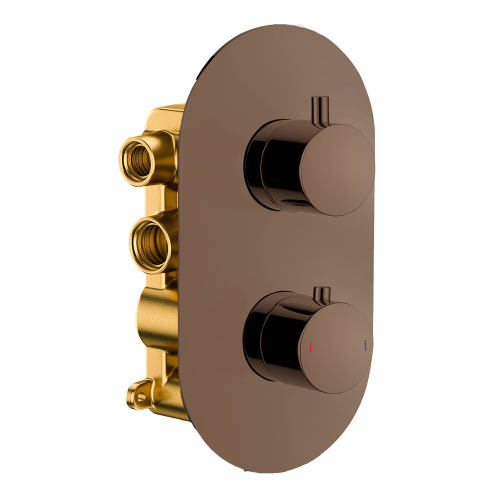 Echo Round Twin Two Outlet Thermostatic Concealed Shower Valve - Brushed Bronze