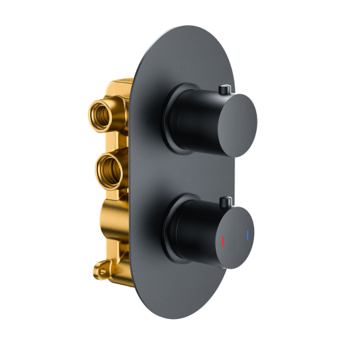 Echo Round Twin Two Outlet Thermostatic Concealed Shower Valve - Matt Black