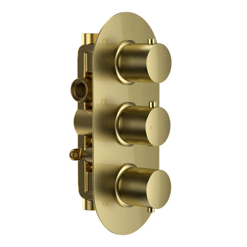 Echo Round Triple Two Outlet Thermostatic Concealed Shower Valve - Brushed Brass