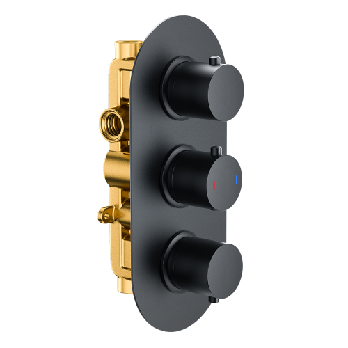 Echo Round Triple Two Outlet Thermostatic Concealed Shower Valve - Matt Black