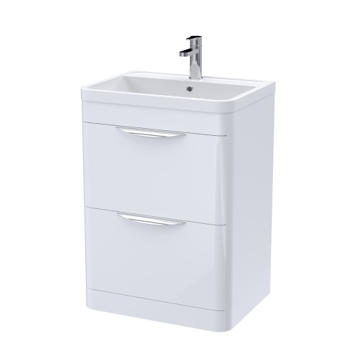 Parade 600mm White Gloss Floor Standing Cabinet & Polymarble Basin