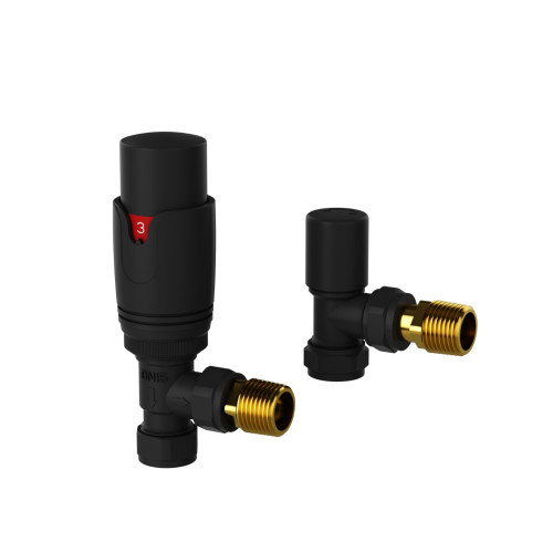ProTek Matt Black Angled Thermostatic Radiator Valves (Pair)
