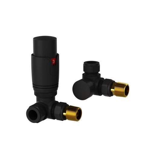 ProTek Matt Black Corner Thermostatic Radiator Valves (Pair)