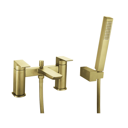 Hydro Brushed Brass Deck Mounted Bath Shower Mixer & Shower Kit