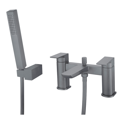 Hydro Gunmetal Deck Mounted Bath Shower Mixer & Shower Kit