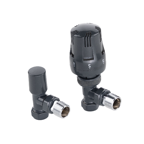Essentials Anthracite Angled Thermostatic Radiator Valves (Pair)